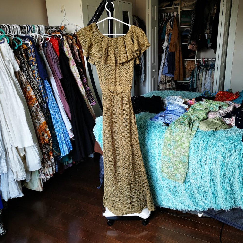 Chasing Unicorns Olive Knit Ruffle Maxi Dress - Picture 3 of 6